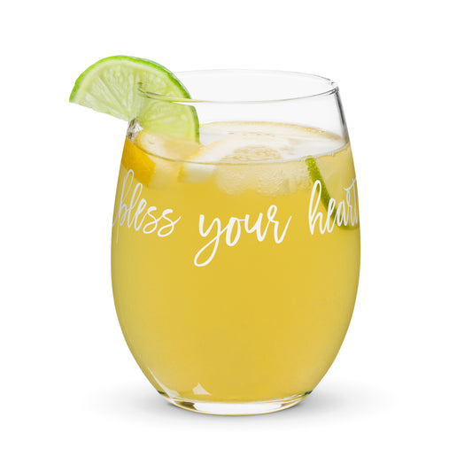 Bless Your Heart (White) - Stemless Wine Glass