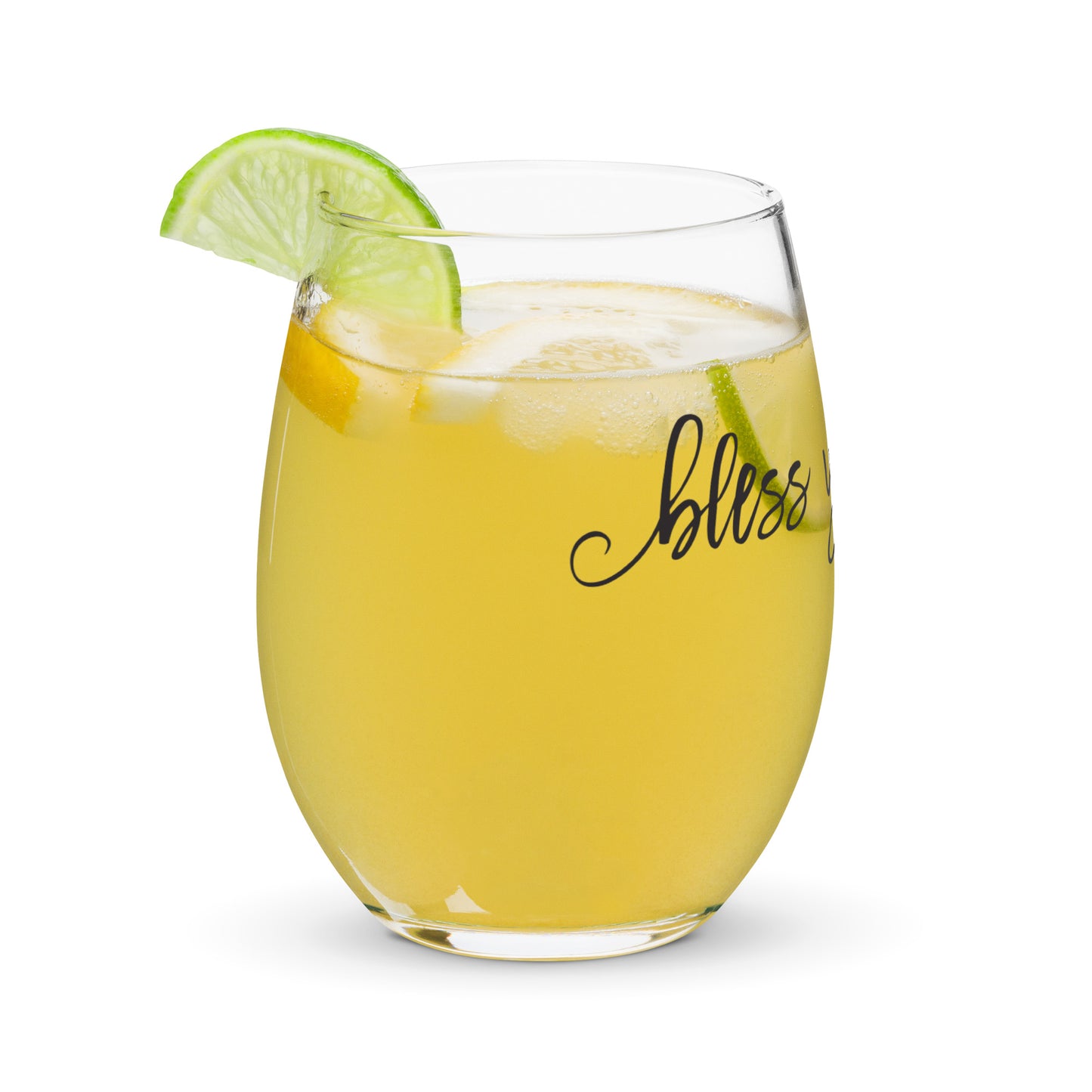 Bless Your Heart (Black) - Stemless Wine Glass