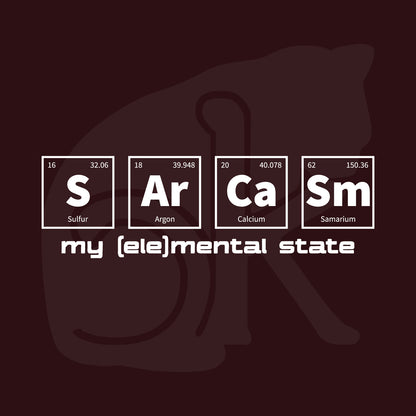 Standalone watermarked graphic of periodic table of elements symbols for Sulfur (S), Argon (Ar), Calcium (Ca), and Samarium (Sm) and text "my (ele)mental state"